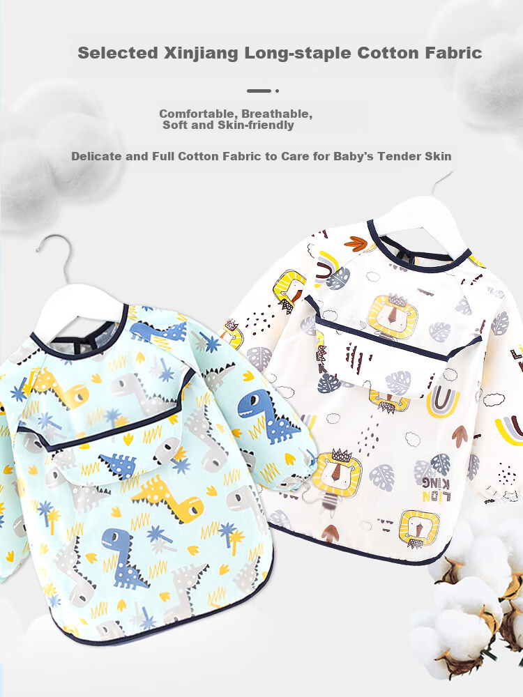9I9 Baby Eating Smock, Waterproof Long-Sleeve Infant Apron, Kindergarten Drawing Reverse Wear, Anti-Dirt, 2-Piece Set, A123 5