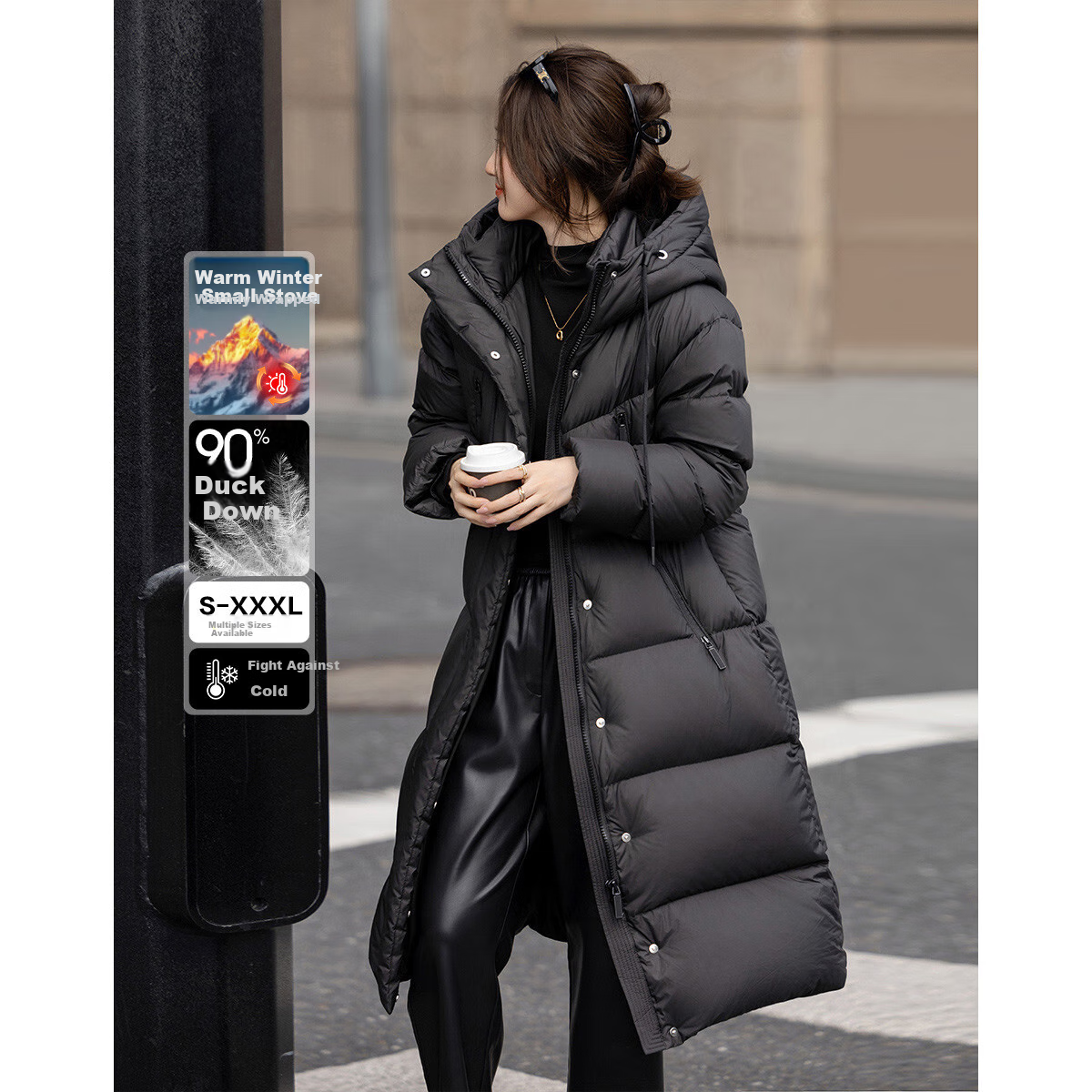 Dme [Qing Nuan Yun Duo Series] Winter Outdoor Hooded 90% Duck Down Thickened Over-Knee Long down Warm Coat