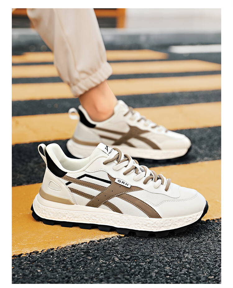 Guirenniao Men's Retro Running Shoes Casual Sneakers 2025 Thick Sole Cushioning Mesh Sports Dad Shoes Beige/Tea Brown Size 40 18