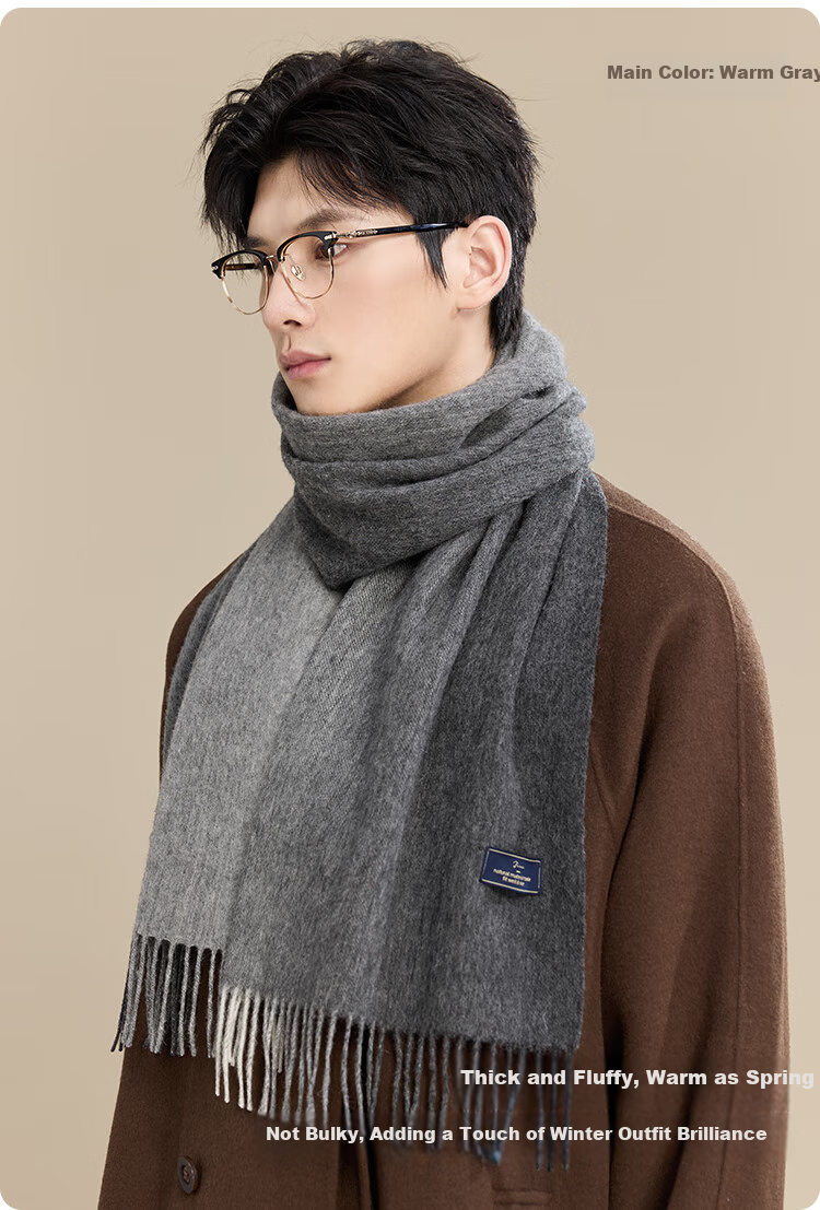 JIUMU Pure Wool Scarf for Men, Autumn And Winter Warm Neck Warmer, Gift for Men, Fathers, Mid-Autumn Festival, Birthday Present, Gift Box Packaging 3