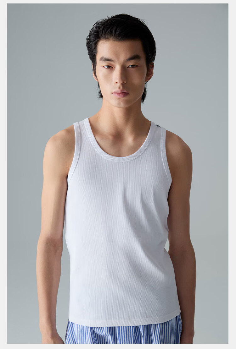 HLA [Chen Zheyuan's Choice] Men's Tank Top, Sleeveless Cotton Striped Textured Undershirt, Basic Thin Undershirt for Layering 7