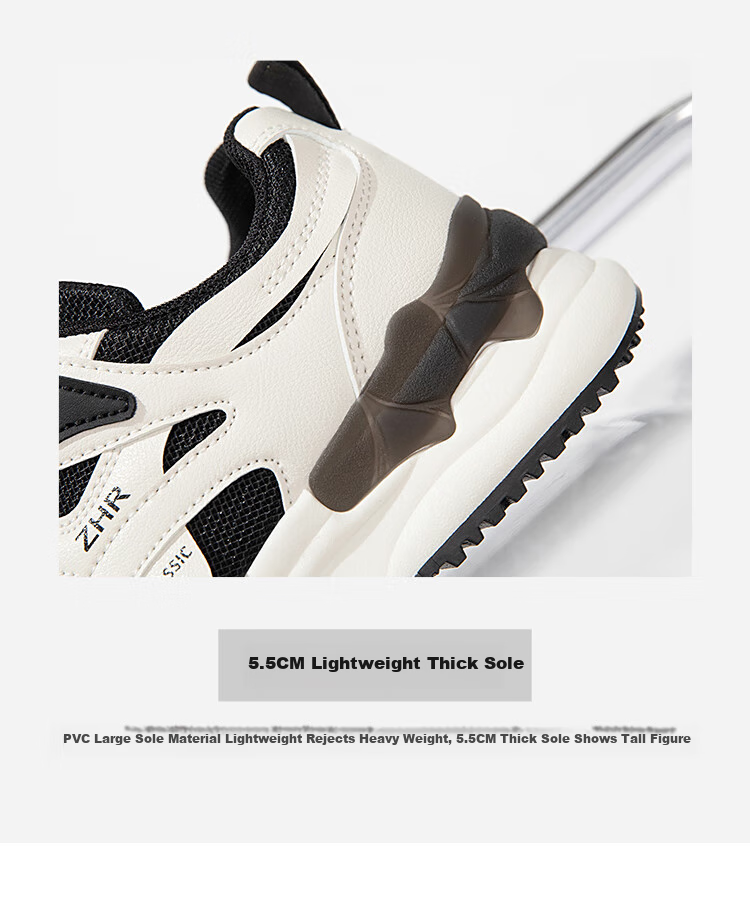 ZHR Casual Shoes for Women, Trendy Cool Lightweight Thick-Soled Sneakers, Comfortable Breathable Color-Block Women's Shoes CS58 White And Black Size 39 8
