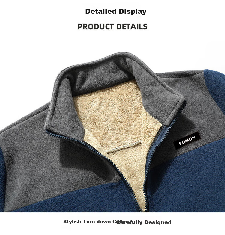 ROMON Jacket for Men, Autumn And Winter Trendy Baseball Jacket, Fleece Coat, Thickened Stand-Collar Fleece Outerwear, Men's Clothing ZR58 Black 3XL 11