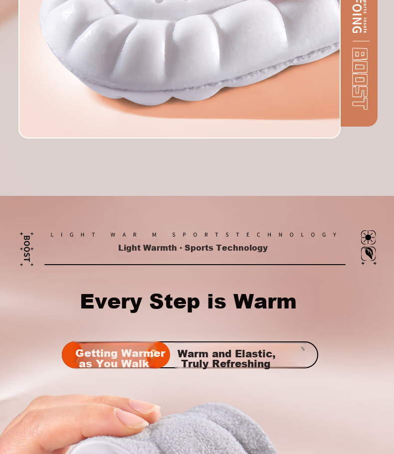 Warrior Warm Fleece-Lined Sports Insoles for Men And Women, Winter Cotton Cold Protection R16036 Gray 45-46 7