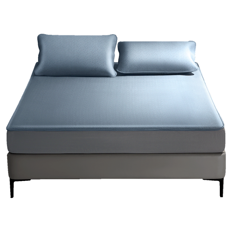 LUOLAI Home Textiles Class A Ice Silk Mat [Machine Washable], Antibacterial And Anti-Mite Cooling Mat, Fitted Sheet Style Three-Piece Set, Blue, 150*200*30