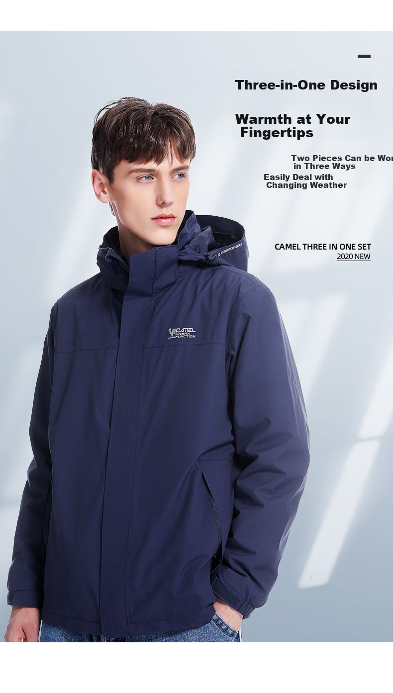 CAMEL Outdoor Cold-Resistant Windbreaker Jacket for Men And Women, Waterproof And Warm Three-In Detachable Two-Piece Mountaineering Suit A0W21a8165 2