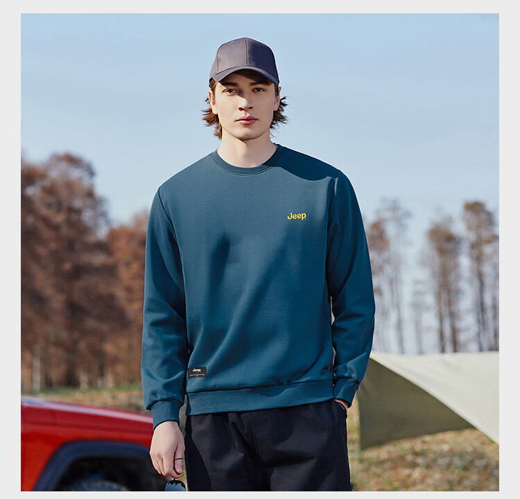 JEEP [Containing Mulberry Silk & Embroidery] Men's Sweatshirt, Solid Color, Loose Fit, Casual Sports T-Shirt, Dark Gray, XL 12
