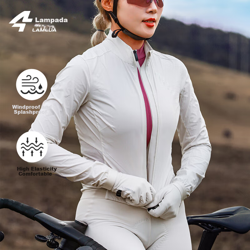 Lameda Cycling Jacket, Lightweight Windproof And Water-Resistant Women's Coat, Portable Outerwear for Road Bikes, Cold Lock, Sand White, Size S