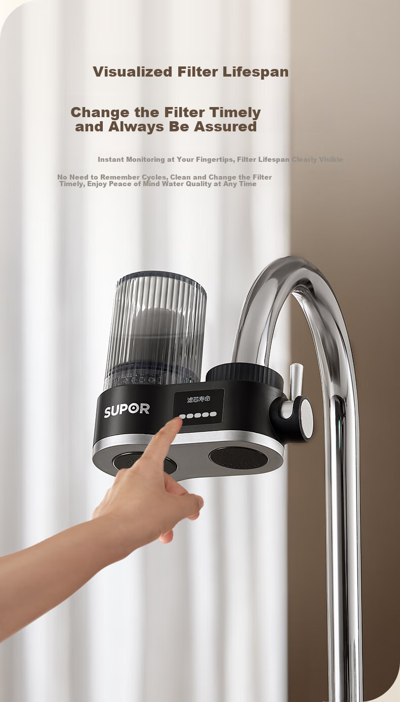 SUPOR Faucet Filter Cartridge, Replacement Indicator, Washable Filter Element, Chlorine Removal And Scale Prevention, 1 Machine with 4 Cartridges, Household Water Purifier, Kitchen And Bathroom Tap Water Filter, C25 Single Cartridge 2