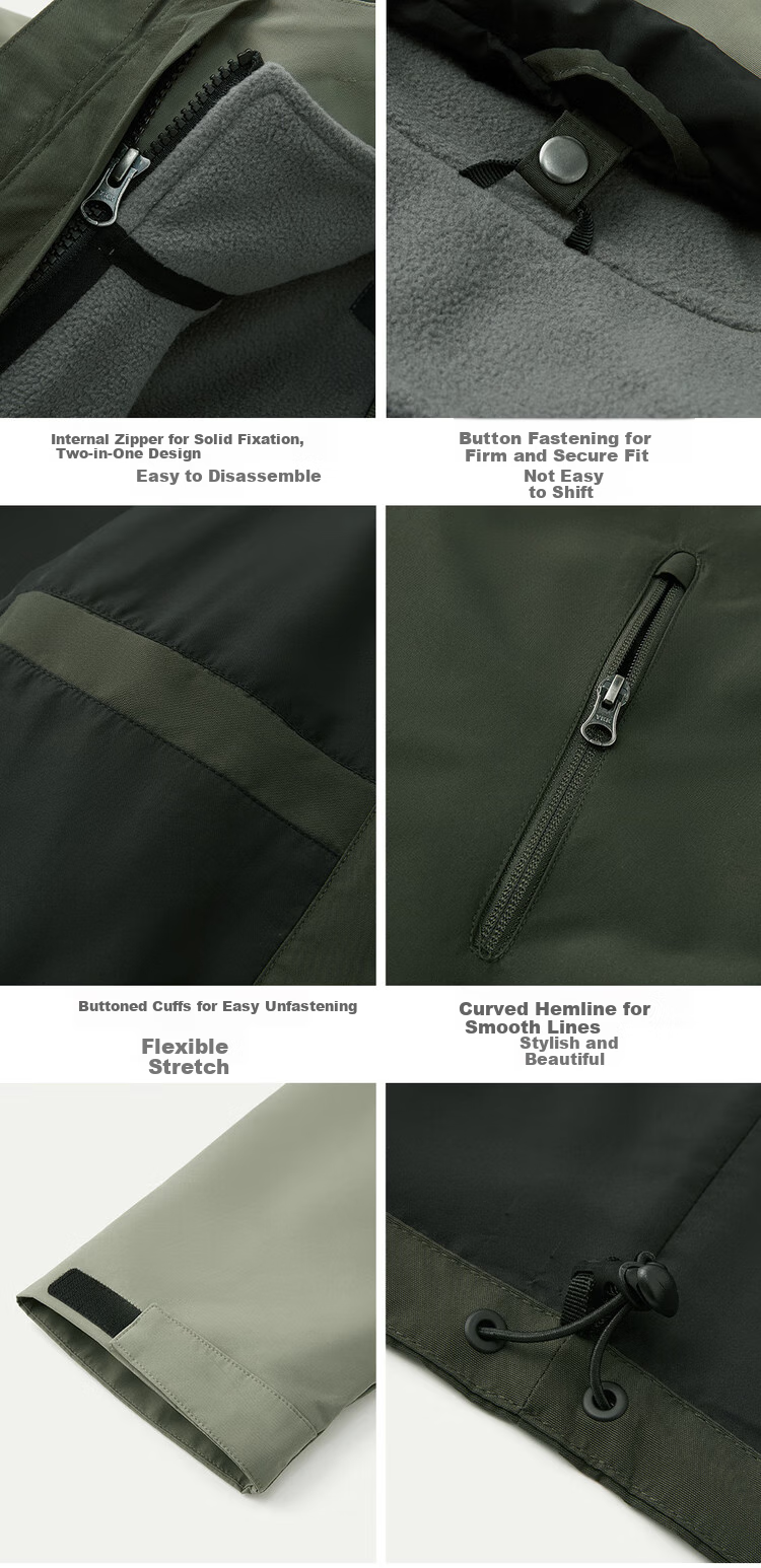 Giordano [Two-Piece Set] Three-In Jacket for Men, Outdoor Hooded Windproof Jacket with Fleece Inner Lining, 01074701 18