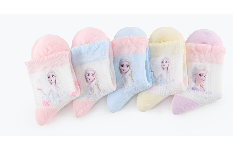 Disney Children's Socks, Spring And Summer Thin Mesh Princess Baby Mid-Calf Socks, Girls' Lace Short Socks, 33018 Socks Size 20-22 5