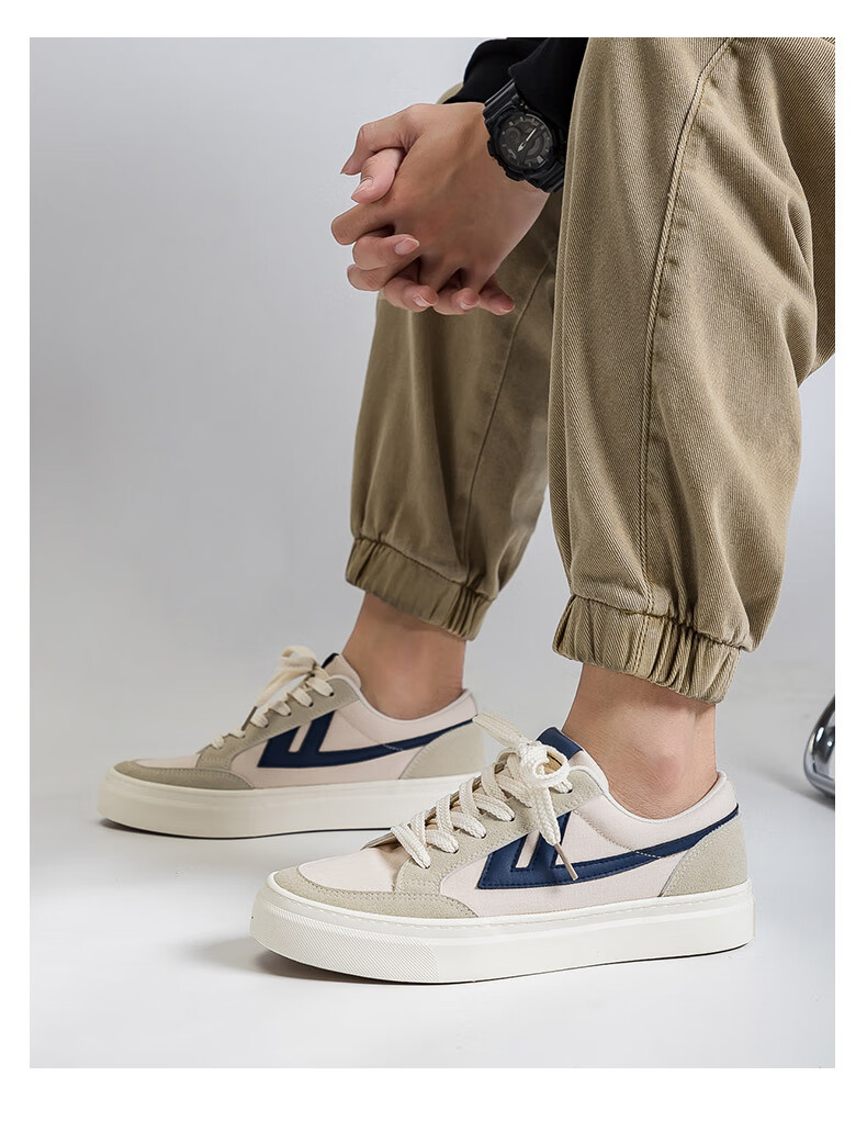 Huili Men's Canvas Shoes, New Spring And Summer Thick-Soled Sneakers for Men, Casual Sports Shoes, Beige/blue, Size 43 12