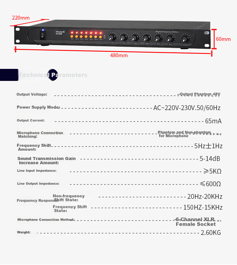 Shuledi AV-2306 Domestic Wired Microphone Mixer, Conference Microphone Expander, 48V Power Supply, Professional Audio Equipment (12 Channels) 8