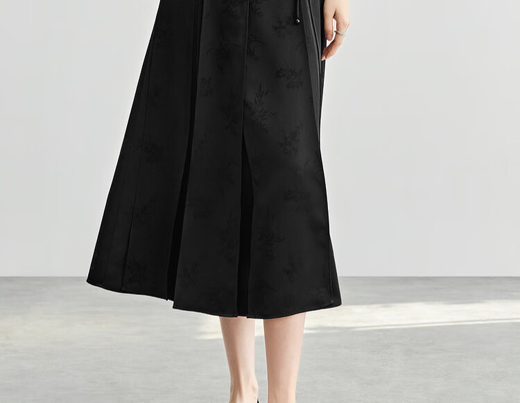 Sentubila New Chinese Style A-Line Skirt for Women, Spring And Autumn Slimming Modified Horse-Face Skirt, Black Mid-Length Skirt, Black, Size M 13