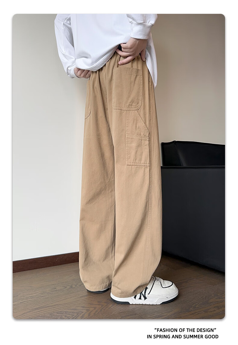 CLOR Japanese-Style Cargo Pants for Men, Spring And Summer Loose-Fit Pure Cotton Vintage Logging Straight-Leg Casual Trousers, CL55 Black XL 12