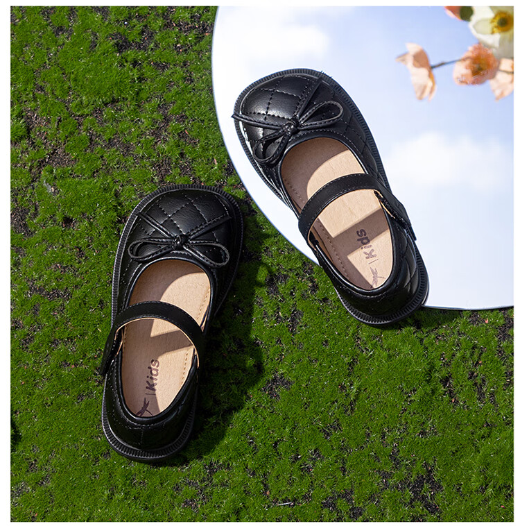 RED DRAGONFLY Children's Autumn Girls' Shoes, Single Shoes with Soft Soles, Little Girl's Leather Shoes, Princess Shoes for Girls, Q43BPPY401, Black, Size 34 8