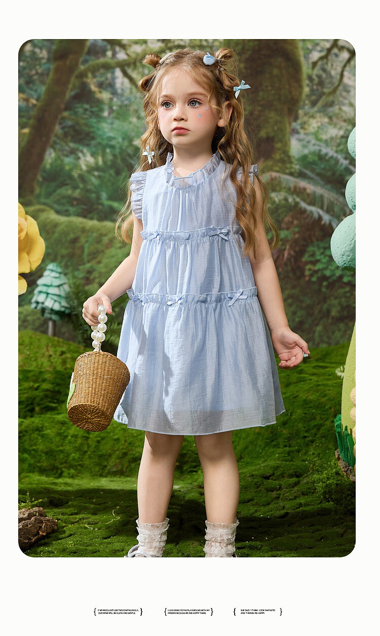 ASK JUNIOR Children's Summer Dress with Ruffle Trim, Princess Style Dress for Little Girls, Tencel Vacation Dress 5