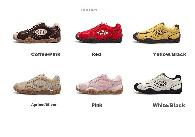 CAMEL Crescent Training Shoes for Women, Versatile Sports Sneakers, Mesh Upper, Retro Casual Shoes, L25S577059, Coffee/pink, Size 35 41