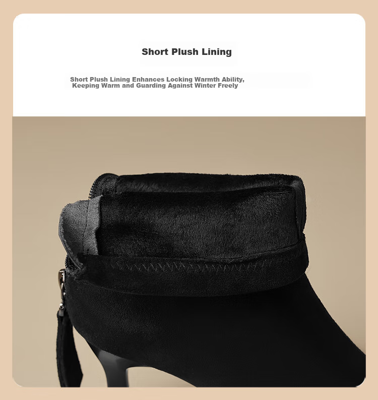 ZHR High Heel Ankle Boots for Women, Elegant Thin Heel Fleece-Lined Boots, Versatile Square-Toe Commuter Boots Y1007A Black Size 38 4
