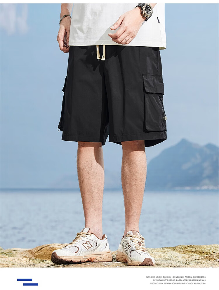 JEEP Men's Shorts, Summer Loose Casual Five-Point Cargo Pants, APK660, Black, XL 8