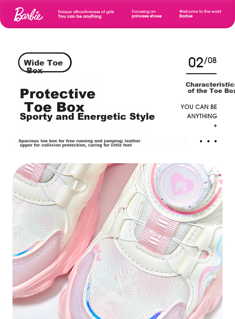 Barbie Girls' Spring And Autumn Single-Lining Princess-Style Sneakers with Rotary Buckle for Running, DA6703 Pink Size 30 4