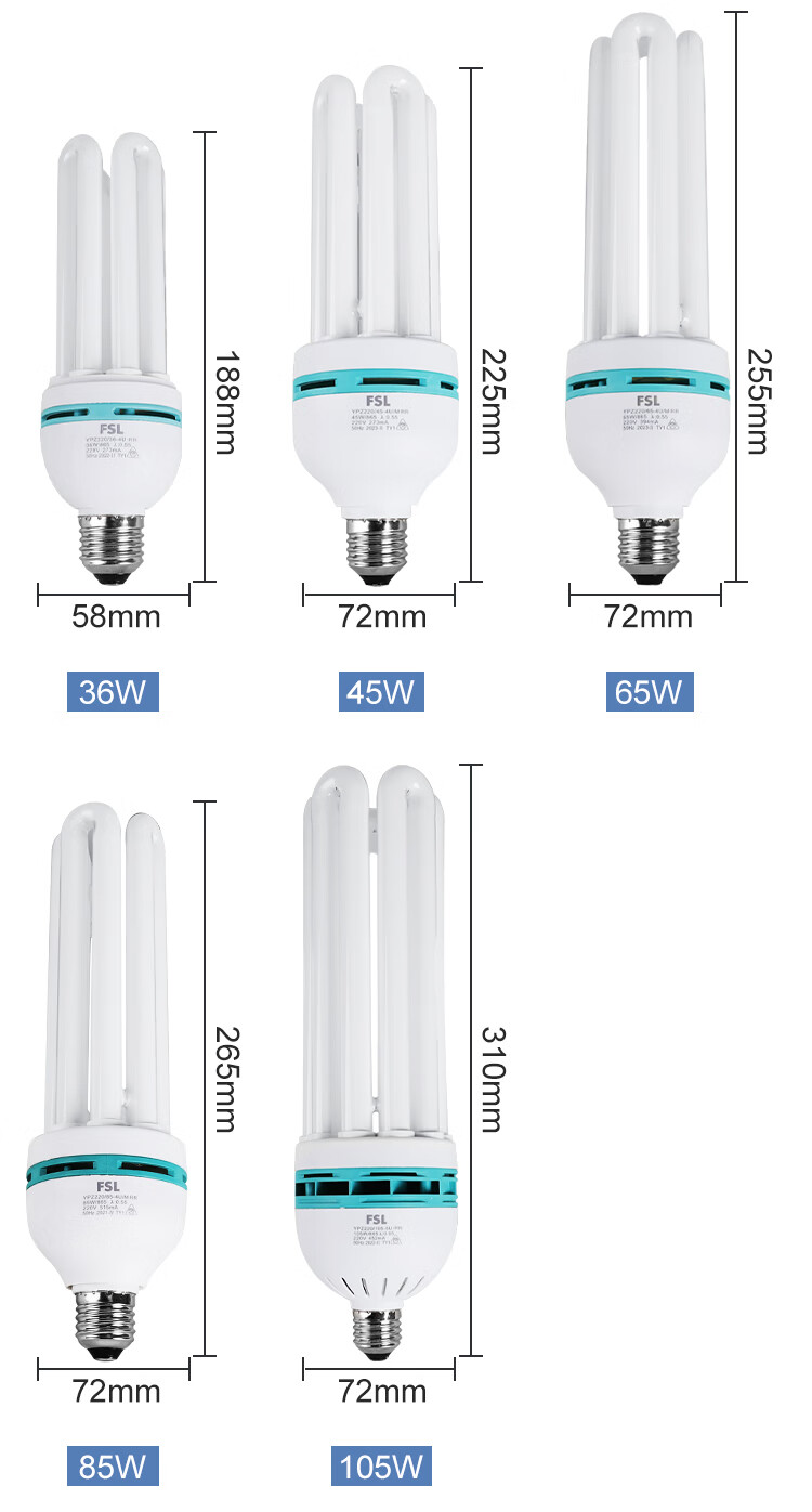 FSL Foshan Lighting T4 Electronic Energy-Saving U-Shaped Tri-Color Fluorescent Lamp E27 Screw Base 2U 11W White Light (6500K) 2