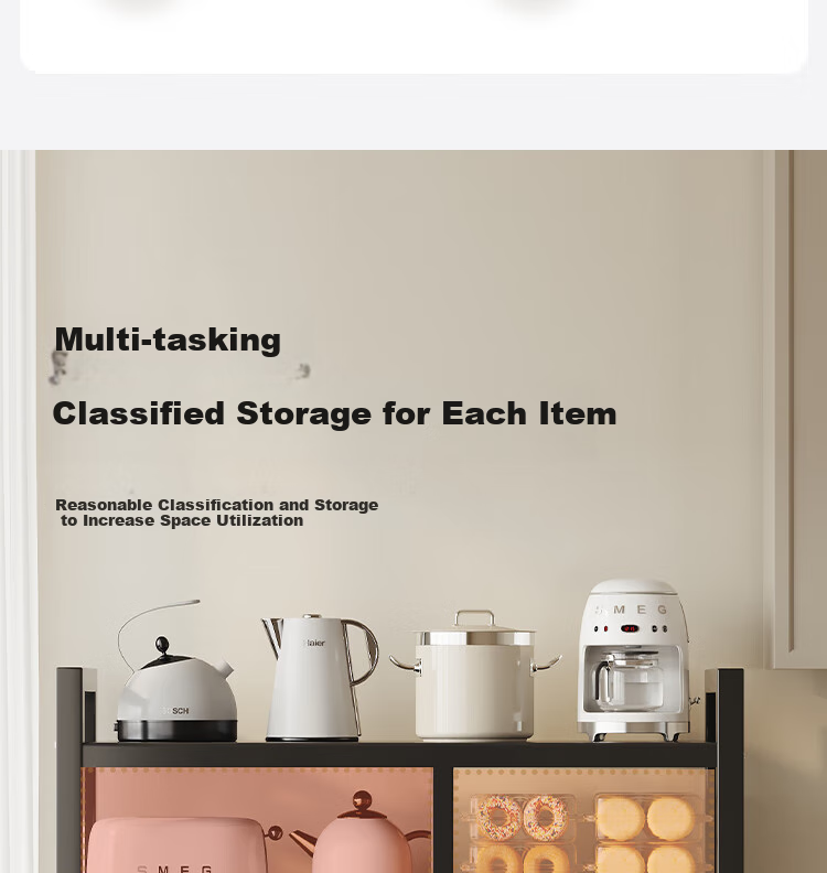 QIAONAMEI Floor Storage Rack, Multifunctional Kitchen Organizer Shelf, Microwave Oven Storage Rack, Fruit And Vegetable Basket Shelf 6392-BK(B) 3