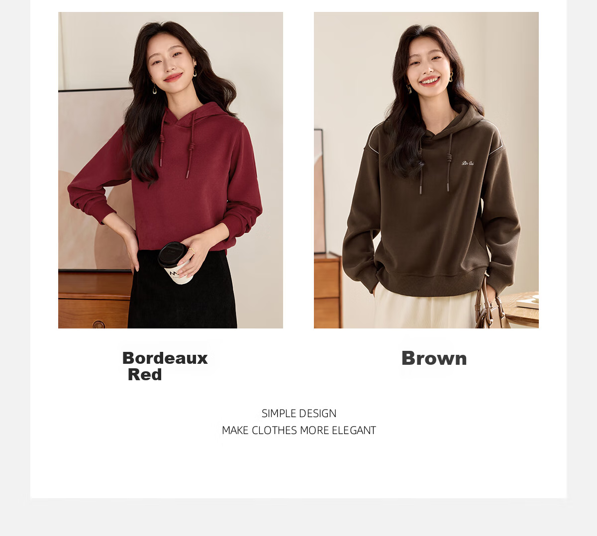 PinCai Fleece-Lined Sweatshirt for Women, Loose Drawstring Hoodie, Autumn And Winter Fleece-Lined Thickened Solid Color Jacket P144W2001 4