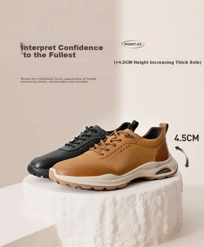 Belle Lightweight Thick-Soled Casual Shoes for Men, Same Style As in Shopping Malls, Cowhide Business Sneakers 8GZ01BM4, Khaki Color, Size 42 7