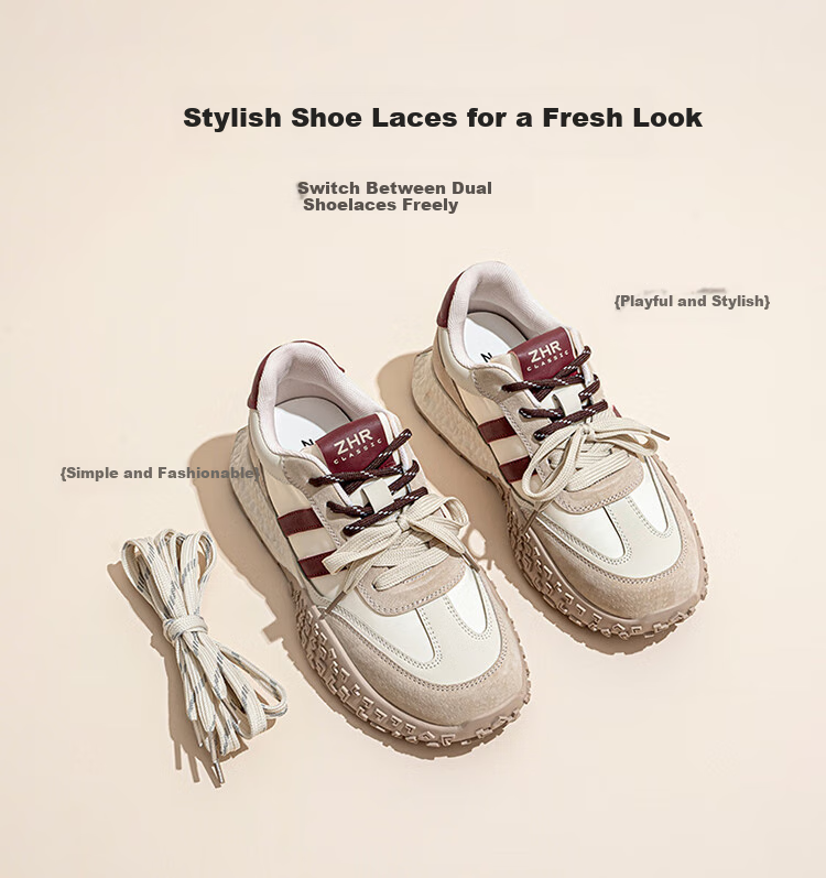 ZHR Dexun Women's Shoes with Color-Block Laces, Lightweight And Fashionable, Versatile Casual Shoes for Spring And Autumn, QS27 Brown, Size 35 2