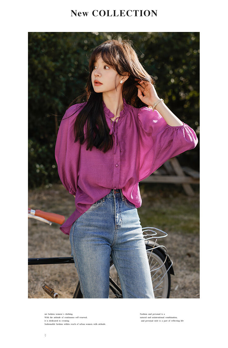 Mt [Candied Yangmei] Summer Elegant Small V-Neck Korean Style Ruffle Mid-Sleeve Blouse 13