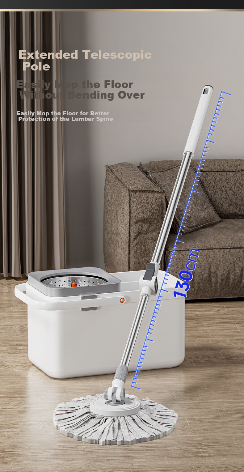 Wuyuehua Rotating Mop Handle, 130CM Long, with 2 Attachments, Labor-Saving Pole, Floating Design for Home Use, All-In Lazy Person's Floor Cleaning Tool 11