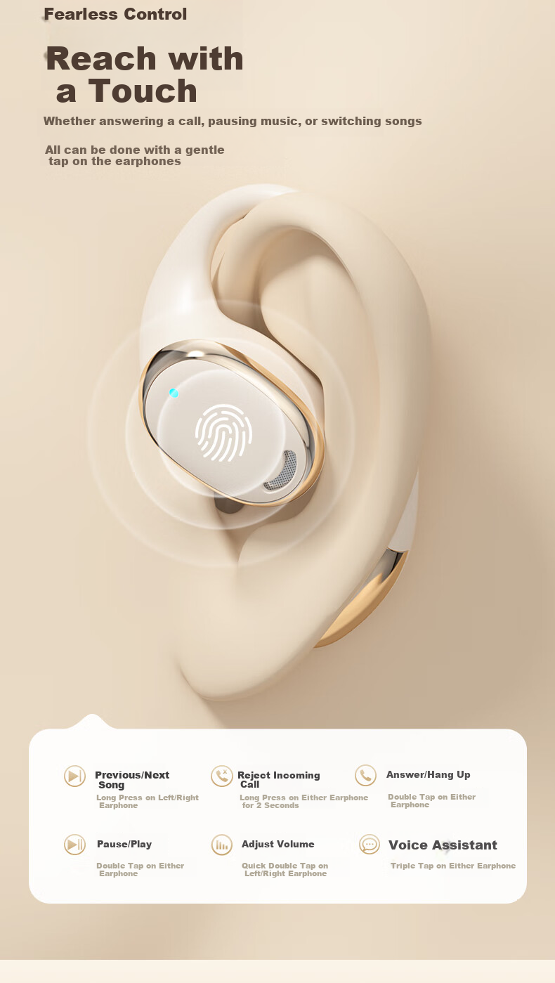 Zhigao Bluetooth Headphones, Bone Conduction Concept, IPX4 Waterproof, ENC Calling Noise Reduction, Open-Ear Non-In Sports Running Earphones 8