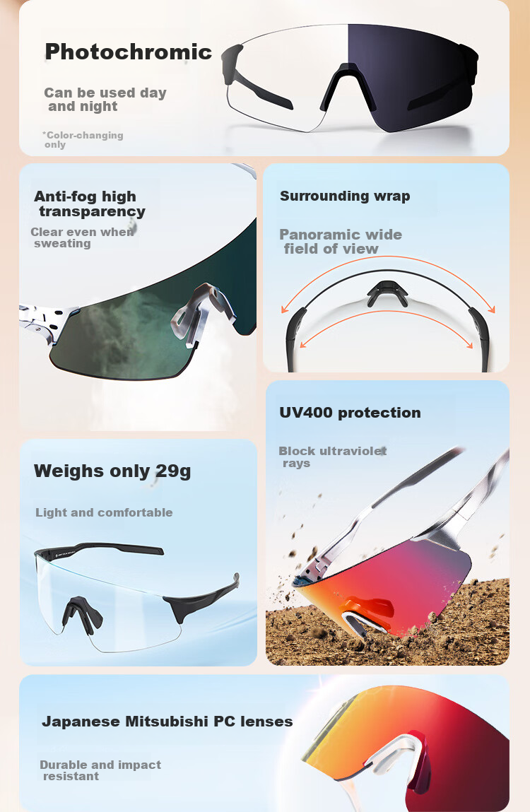 JD Original Sports Cycling Glasses, Photochromic Running Driving Sunglasses Goggles Sunglasses for Men And Women, White Frame 2