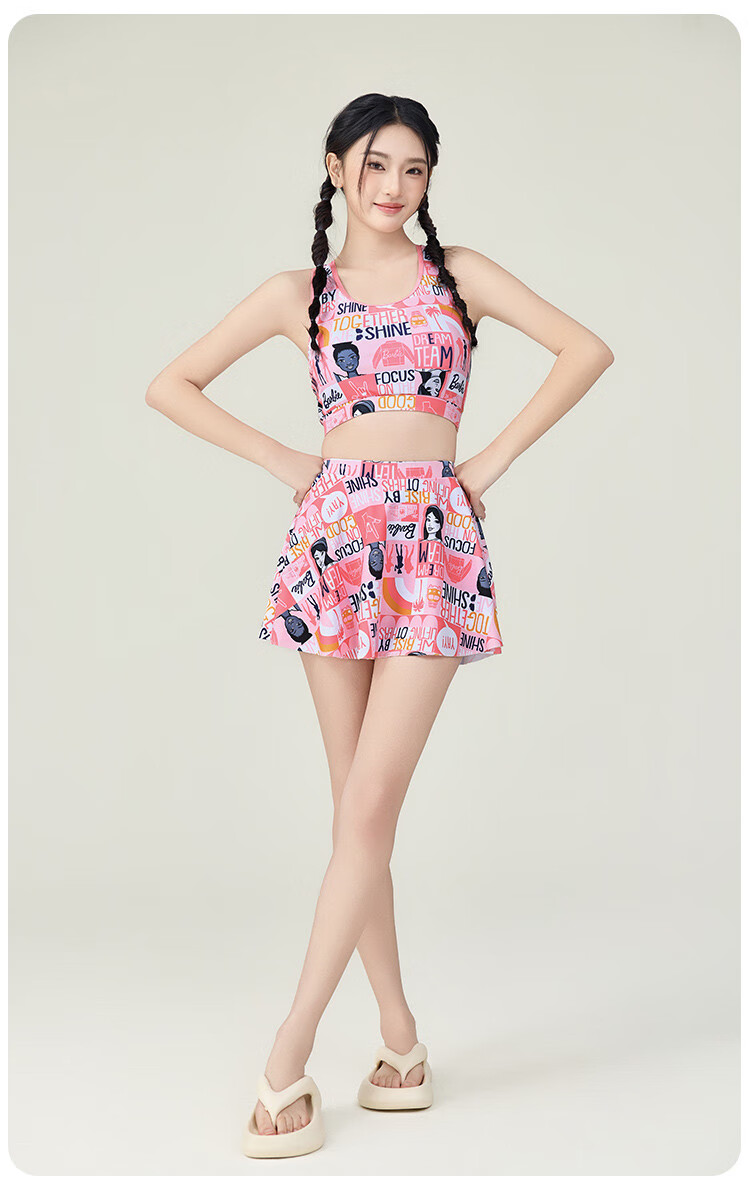 Barbie Women's Two-Piece Swimsuit, Plus Size, Slimming, Conservative, for Beach Vacation And Hot Springs, Casual Three-Piece Swimwear Set 15