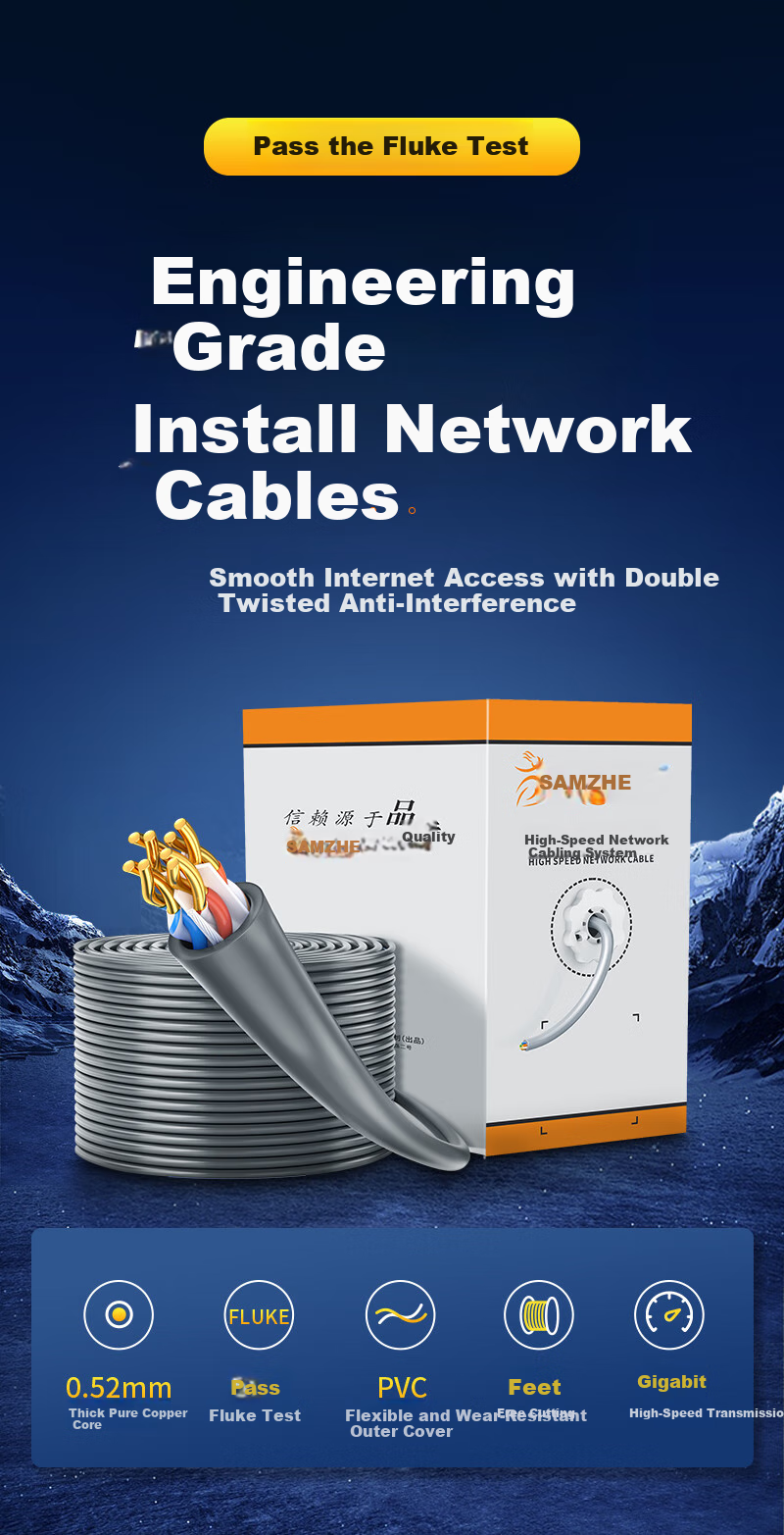 SAMZHE CAT6 Gigabit Ethernet Cable [0.51±0.008mm Pure Copper Core] CAT6 Unshielded Twisted Pair for Home Networking, POE Surveillance Wiring, 305 Meters BH6305 1