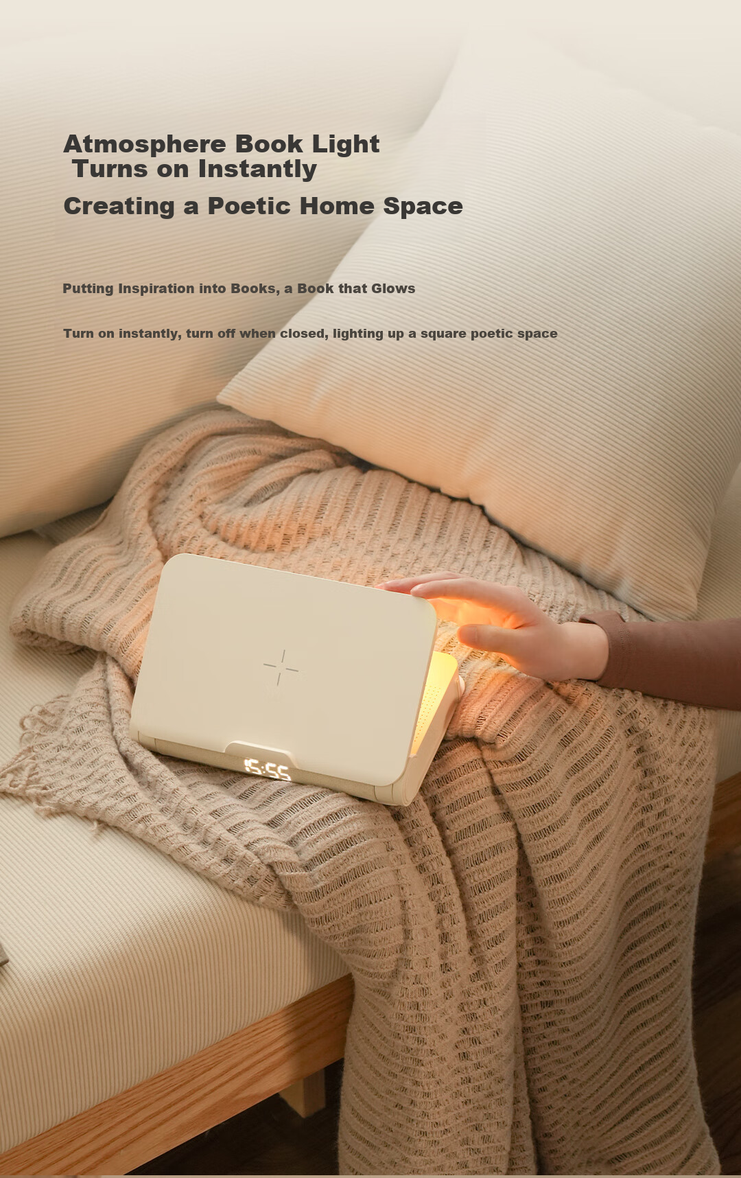 EZVALO Sleep Reading Lamp with Bluetooth Speaker, Bedside Night Light, Sleep Light, Alarm Clock, Wireless Charging, Practical Birthday And Mid-Autumn Festival Gift for Men And Wome 4