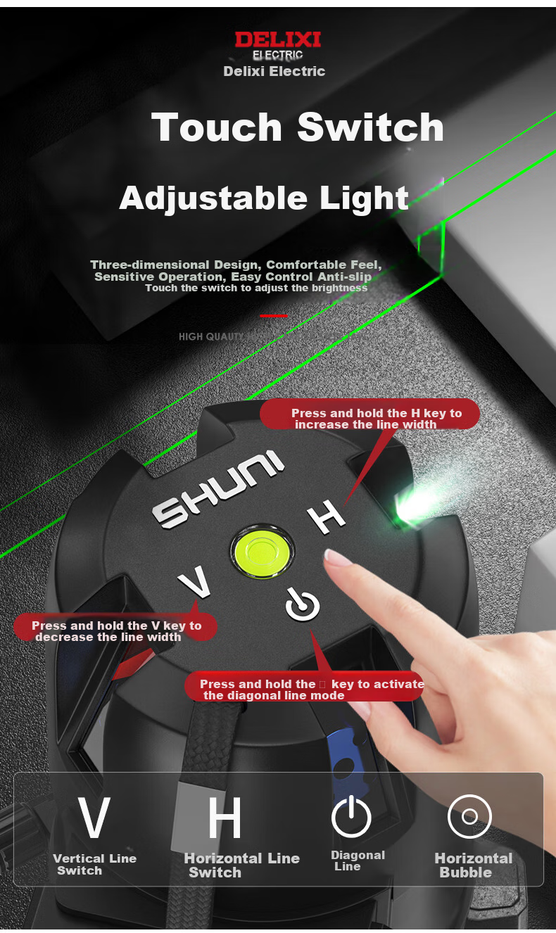 DELIXI ELECTRIC Blue Light 2-Line Laser Level High Precision Strong Light Fine Line Auto Leveling Ruler Home Marking Projector 17
