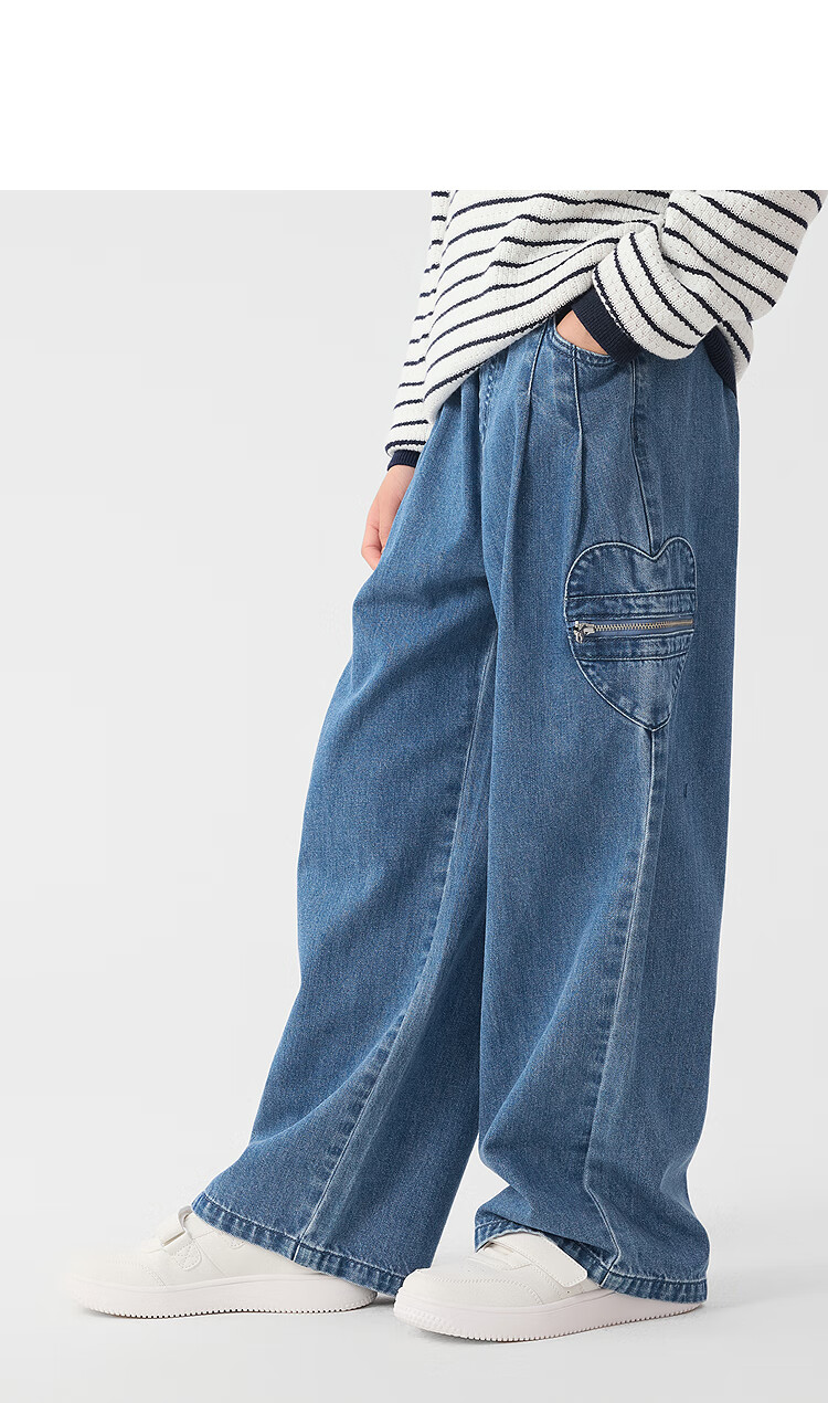 BALABALA Girls' Pants, Children's Jeans, 2025 Spring Style, Heart Pocket Design, Straight-Leg Trousers, 208125108003 8