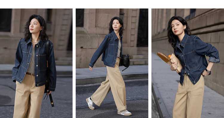 Dme [Zhai Ai Dian Ning] Spring Simple Commuter Cloud-Feel Cotton Shoulder Patch Decorated Lapel Sharp Short Women's Denim Jacket 3