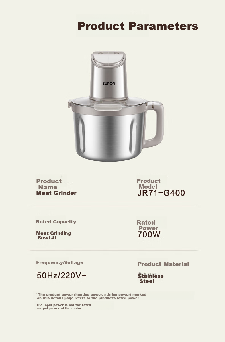SUPOR Meat Grinder for Home Use, 4L Electric Multi-Functional Food Processor, Baby Food Maker, Mincer, Dumpling Filling Machine JR71-G400 18