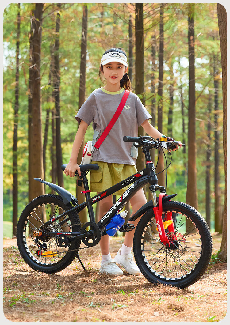 FOREVER Children's Bicycle, Variable Speed Mountain Bike for Primary And Secondary School Students, Boys And Girls Aged 6-15, Racing Bike for Teenagers, Black And Red, 22 Inches 31