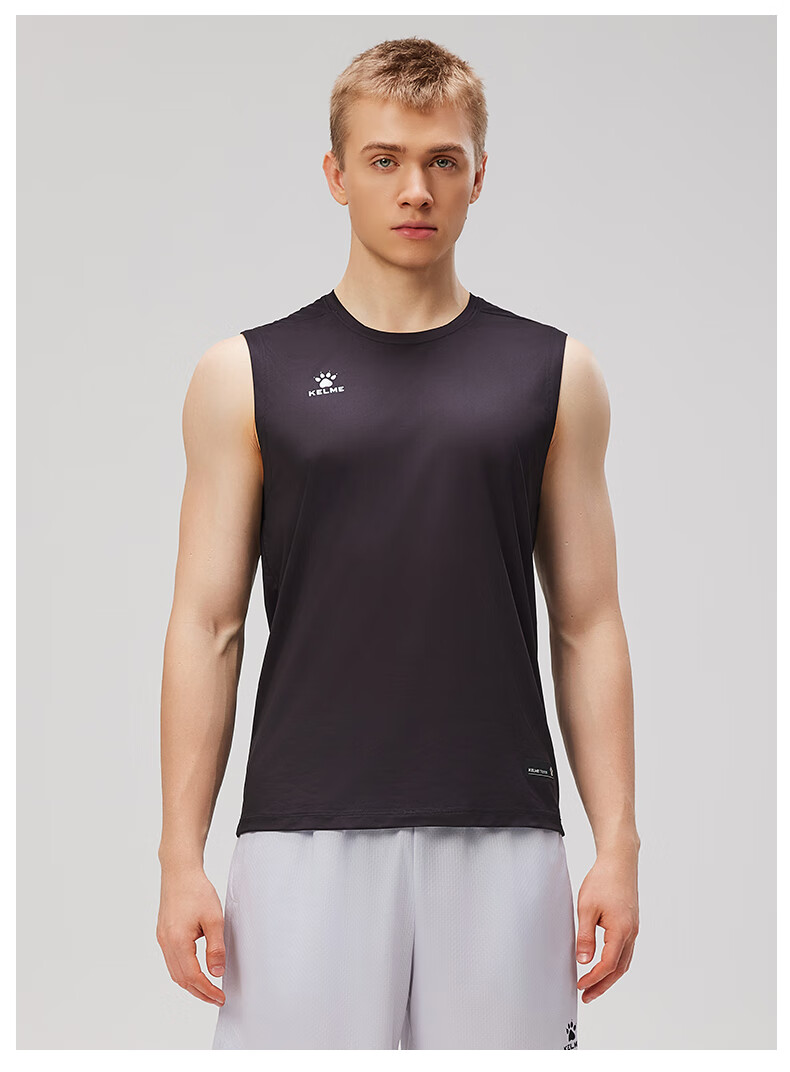 KELME Men's Sports Vest Summer New Basketball Training Running Fitness Sleeveless Quick-Dry T-Shirt Agate Black M 14