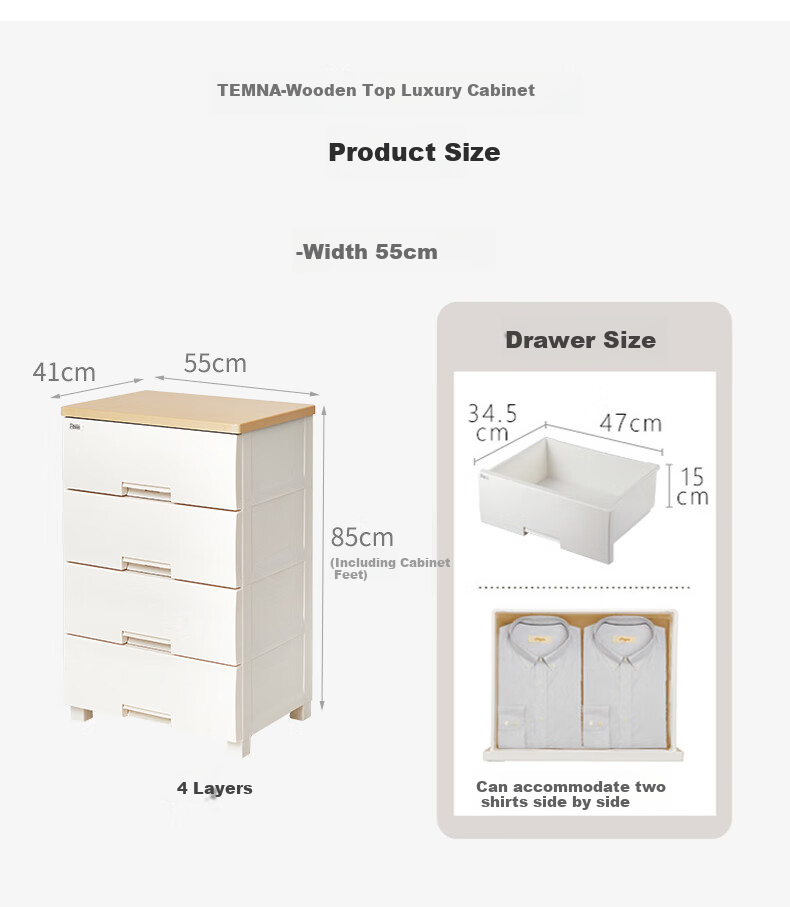 TENMA 4-Tier Drawer Storage Cabinet, No Assembly Required, Wardrobe, Storage Cabinet, Bedside Table, Drawer Cabinet 2