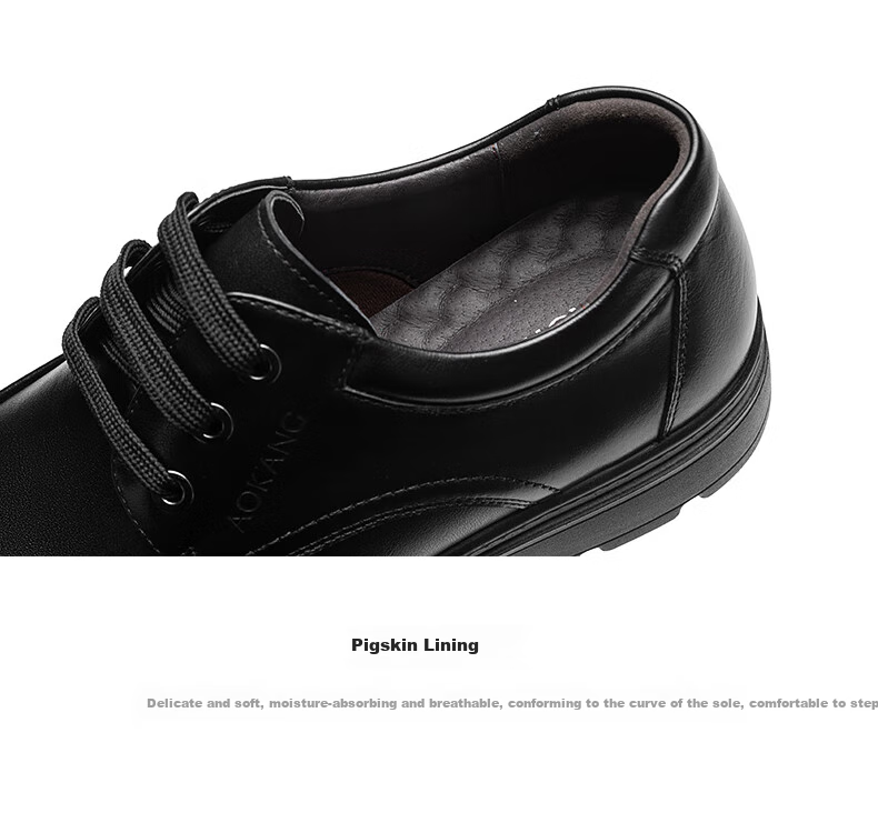 Aokang Men's Shoes with Fleece Lining, Warm Business Leather Shoes, Lace-Up Comfortable Casual Formal Shoes, Black Fleece Style, Size 42 8