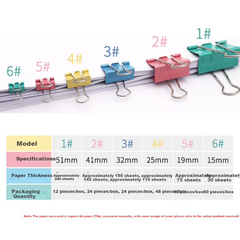 LISON 42-Piece Colorful Multi-Size Binder Clip Set Including Long Tail Clips And Swallow Tail Clips, Medium + Small Sizes (32mm 6 Pieces + 25mm 12 Pieces + 19mm 24 Pieces) / Tube 6089
