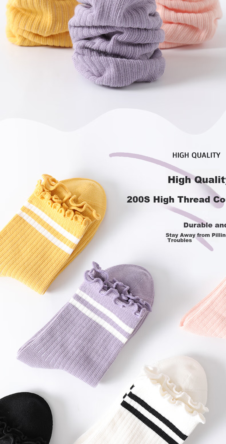 LangSha Children's Socks, Girls' Mid-Calf Cotton Socks for All Seasons, Preppy Style, High Elasticity, Comfortable And Breathable Student Socks, Socks for Older Childre 3
