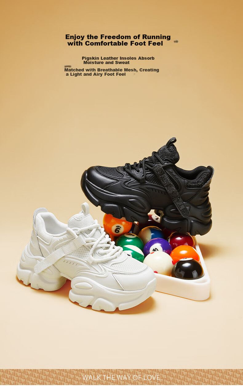 TATA TATA Bubble Cream White Dad Sneakers Women's Height Increasing Casual Shoes Thick Sole AM5 Black (Single) Size 38 6