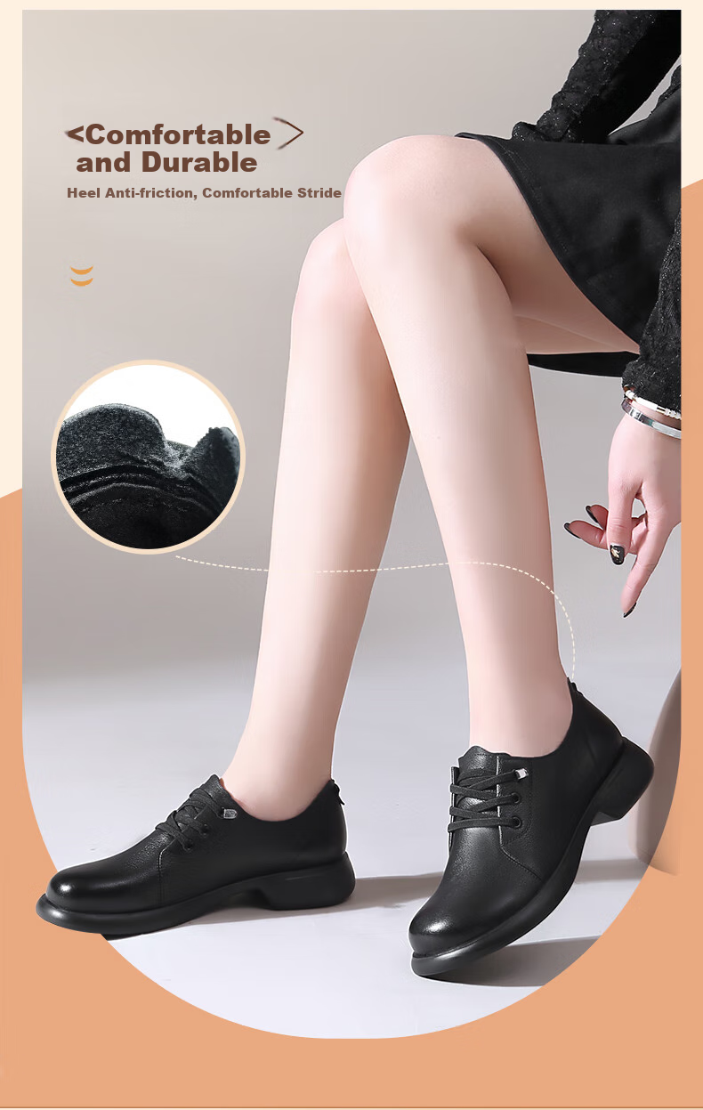 Qiangren Comfortable Soft Casual Women's Shoes, Top-Grain Leather Women's Flats, Wide Fit, Not Easy to Squeeze Feet, JDA73271, Black, Size 35 5