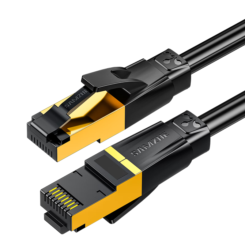 SAMZHE Cat7 Pure Copper Shielded 8-Core Twisted Pair Cable, Engineering Grade 10 Gigabit Network Connection Cable for Computer Broadband Home Use, Pre-Made Patch Cord, Black 45 Meters RJ7450H